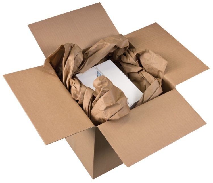 box filled with recyclable paper void fill