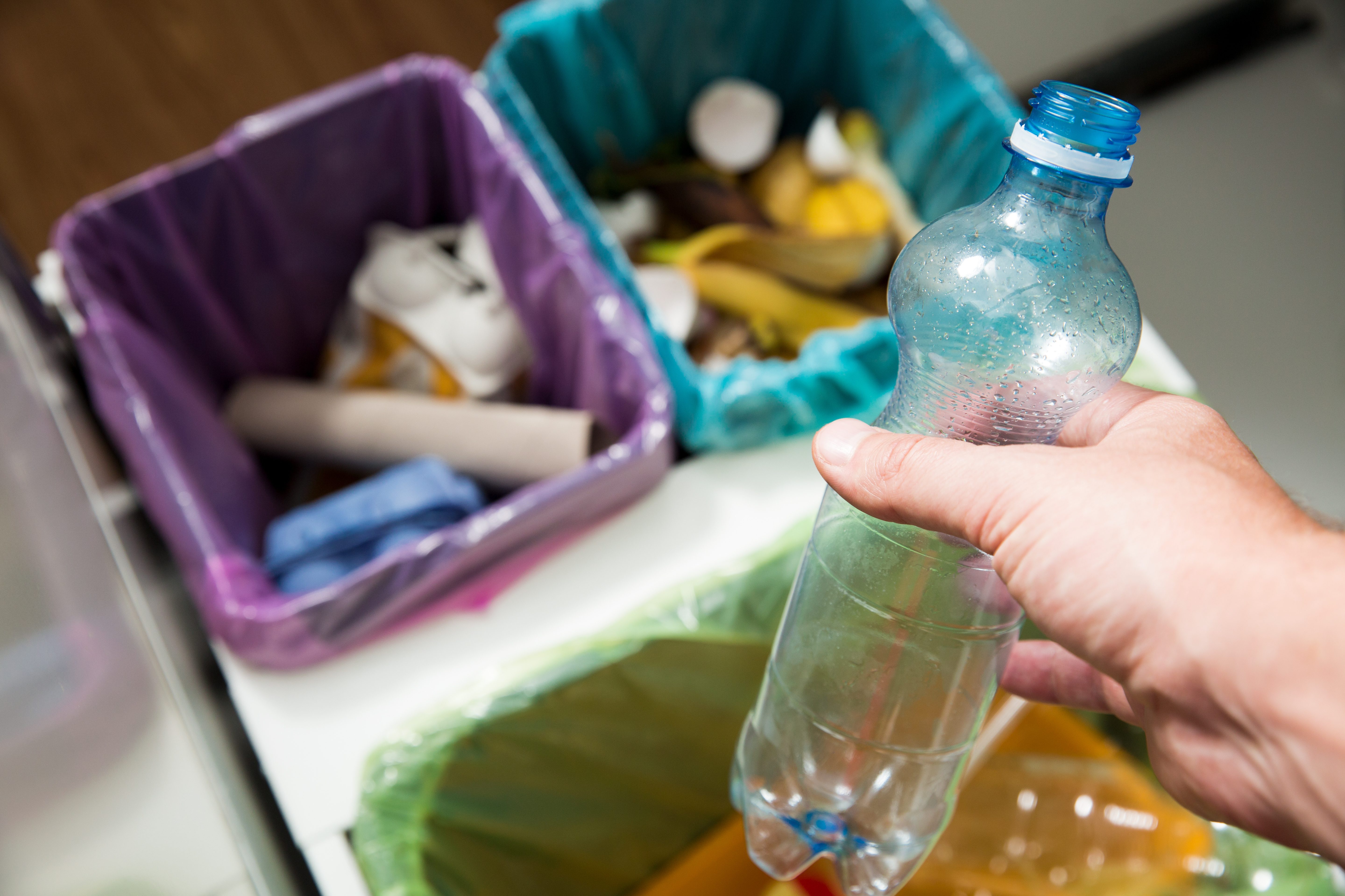 water bottle being recycled