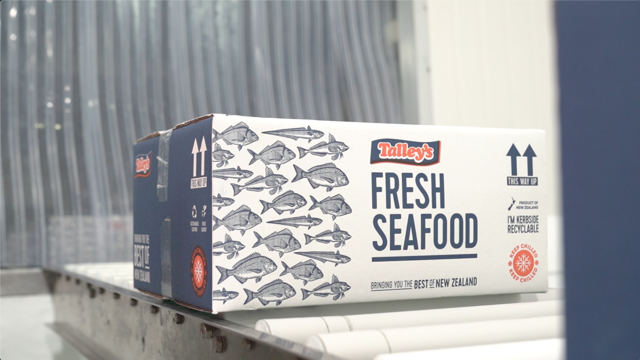 Sealed Air 브랜드 템프가드 단열 박스 라이너로 패킹된 Talley's 해산물