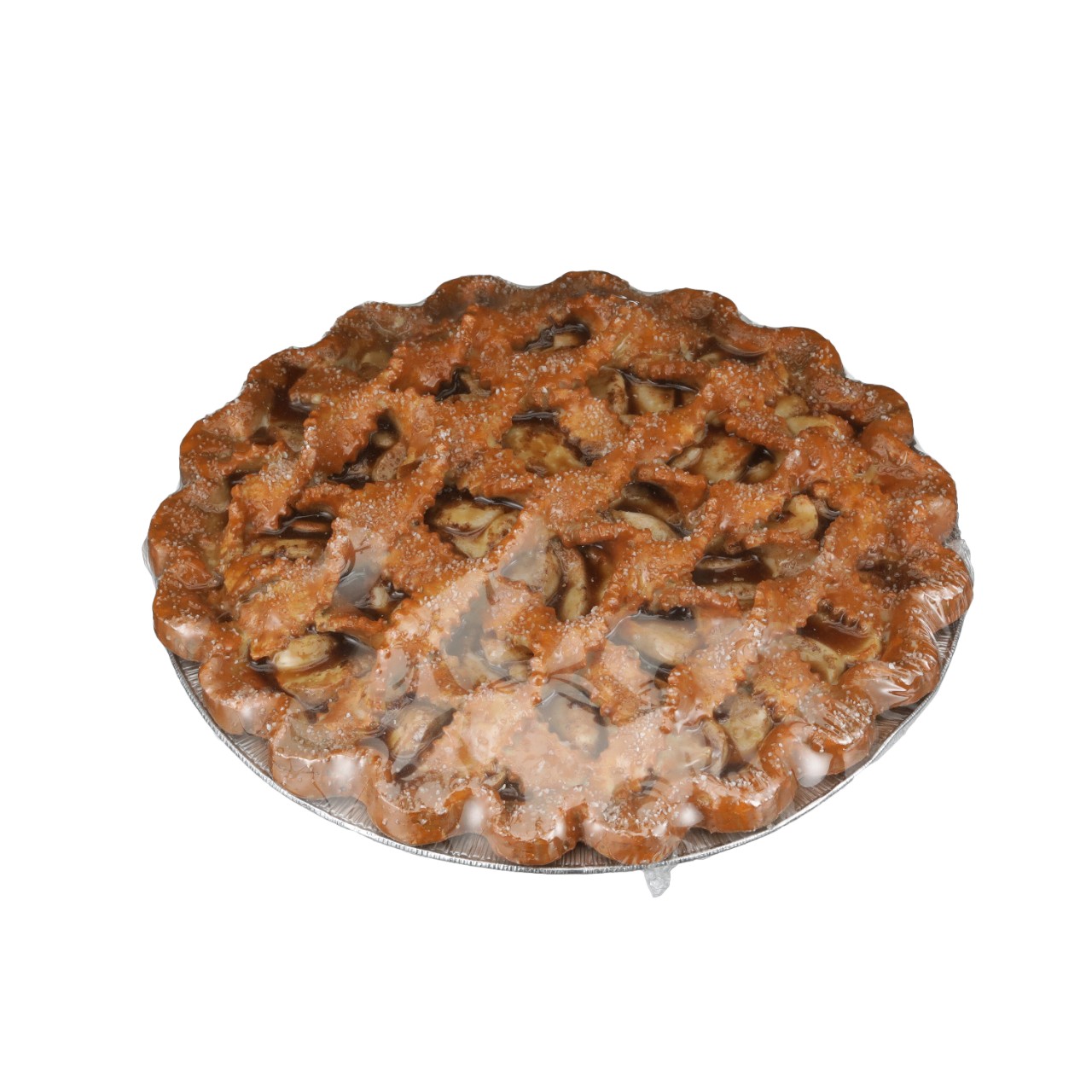 Lattice‑top pie in clear wrap
